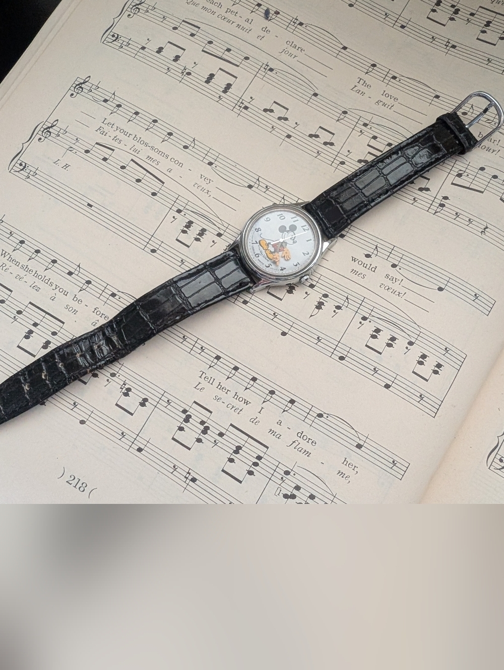 Mickey Mouse Lorus Watch Black Leather Strap